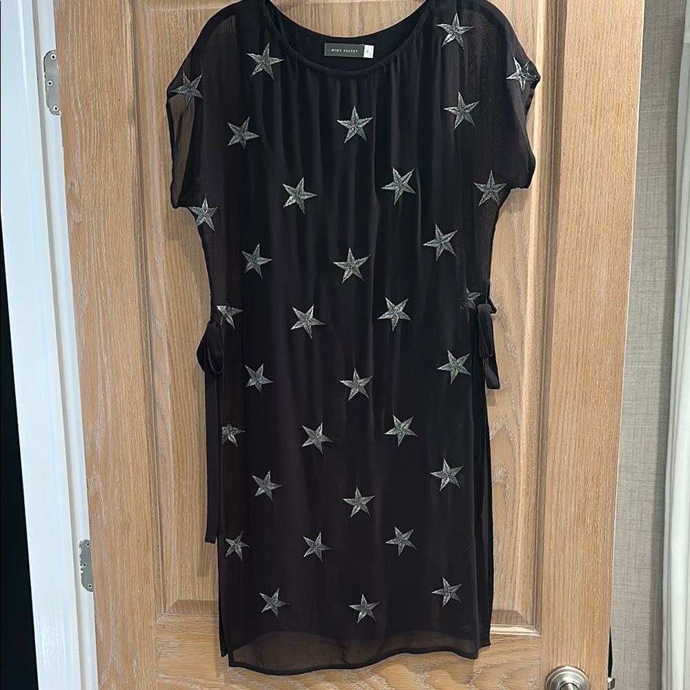 Star-Embellished Black Dress or tunic with built in tank and slits